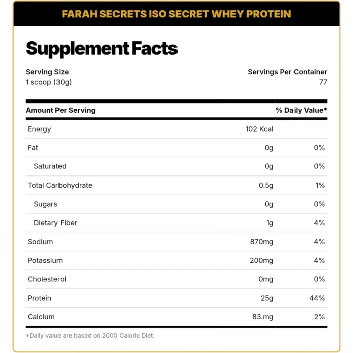 ⁦FARAH SECRETS, ISO SECRET WHEY PROTEIN, 2.3kg, 77 Servings⁩ - الصورة ⁦2⁩