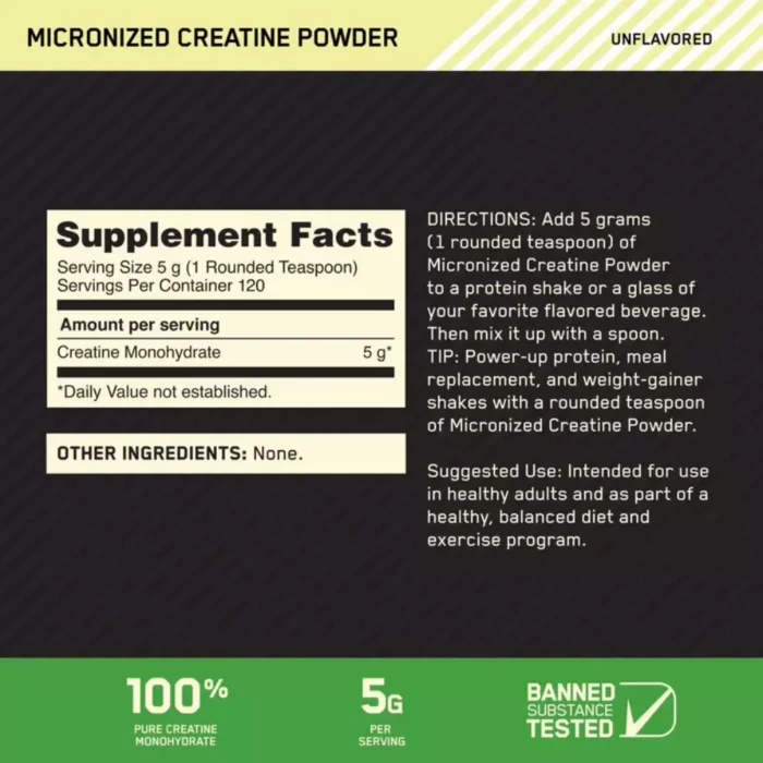 ⁦Optimum Nutrition, Creatine Micronized, 600g, 120 Servings⁩ - الصورة ⁦4⁩