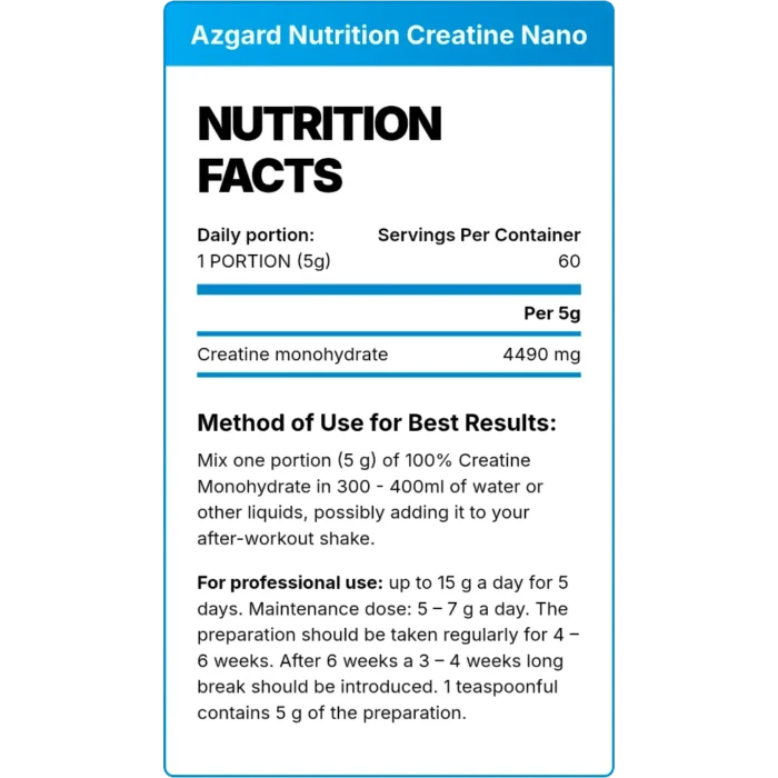 Azgard Nutrition, Creatine NANO, 300g, 60 Servings - Image 2
