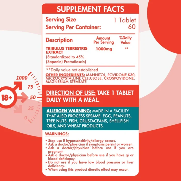 Organic Nation, Tribulus 1000, Men's Health, 60 Tablets - Image 2