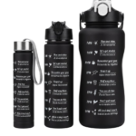 Motivational Water Bottle Set (3 in 1) - Matte Black
