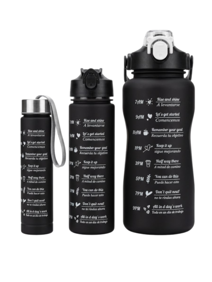 Motivational Water Bottle Set (3 in 1) - Matte Black