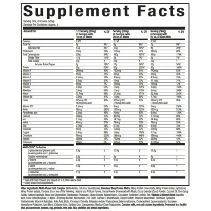 MuscleTech Mass Tech Extreme 2000 Mass Gainer - 2.72kg (5 Servings) - Image 2